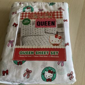 New! Sanrio Hello Kitty Cotton Sheet Set Queen Christmas Holiday 4PC